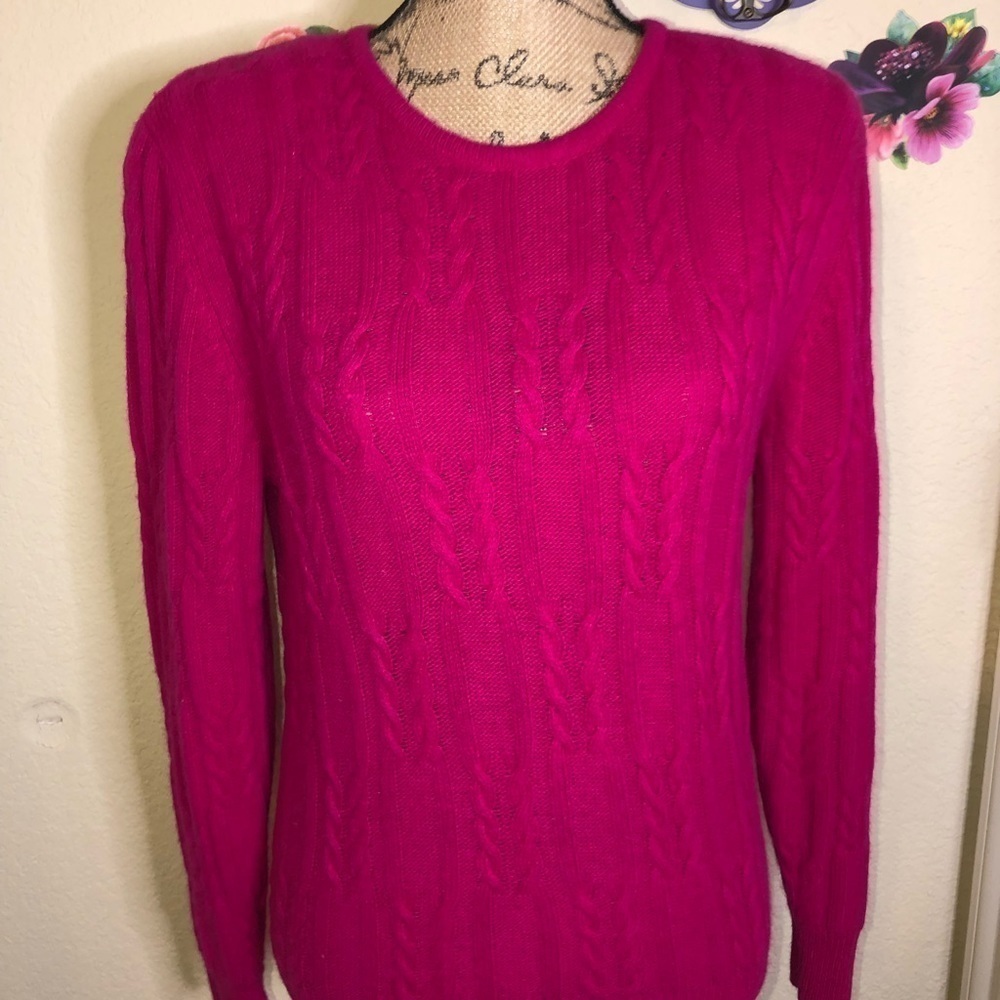 Vintage Evan Picone Lambswool, Angora Pink Sweater Removable Shoulder Pads Sz SP